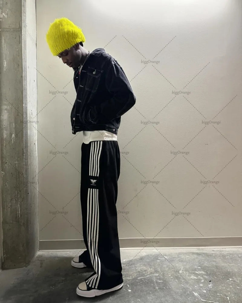 Trendy Brand American Retro Classic Striped Loose Sweatpants Hip-hop Streetwear Y2K Harajuku High-waisted Wide-leg Casual Pants Street King Limited