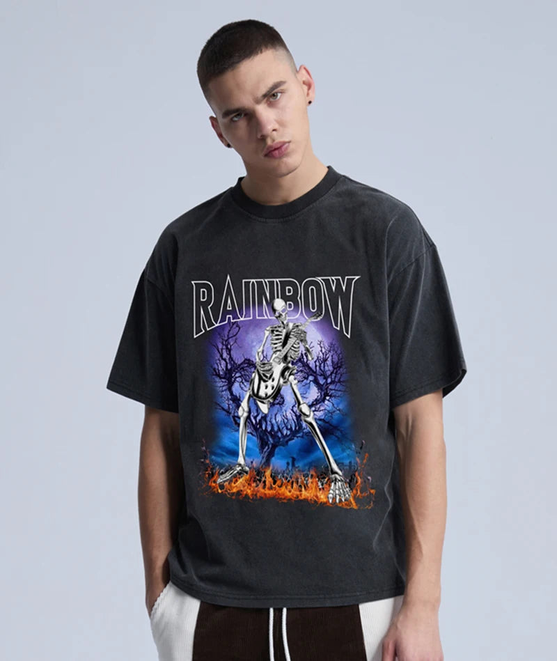 Rainbowtouches 2022 New Brand Men T-Shirt High Street Tidal Current Python Printing Mens Graphic T-Shirts Vintage Loose T-Shirt Street King Limited