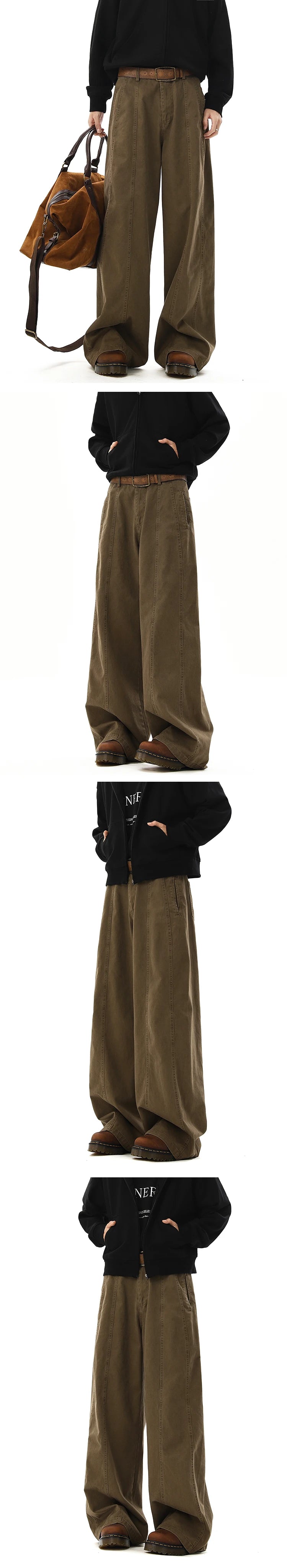 american style vintage wide leg cargo pants mens baggy fashion high street overalls coffee streetwear male mopping trousers unique cargo style 1095