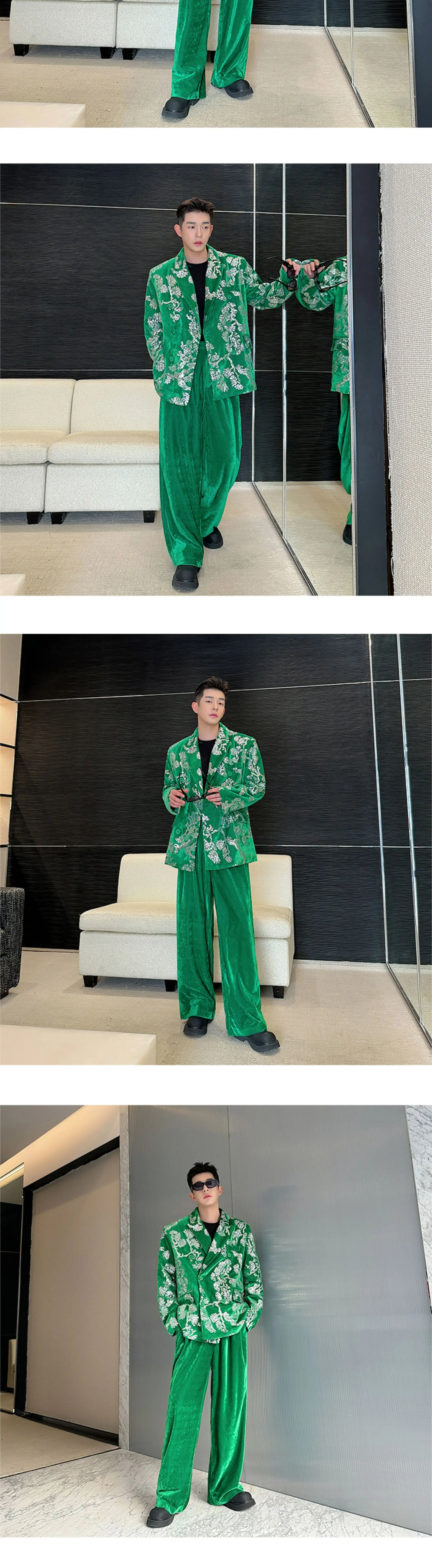 men sequin embroidery velvet loose casual 2 pieces suits blazers jacket pant sets stage party dress suits performance costumes unique default style 2726