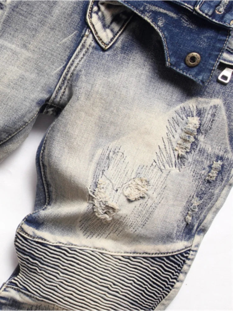 distressed washed pleated denim jean pants new fashion biker jeans streetwear casual slim pants jogger y2k mens skinny joggers streetwear sweatpants