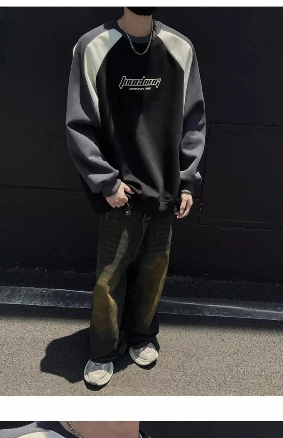 Trendy Personality Korean Motorcycle Style Round Neck Sweatshirt Men 2024 Spring Autumn Niche Contrasting Color Pullover Hot Top Street King Limited