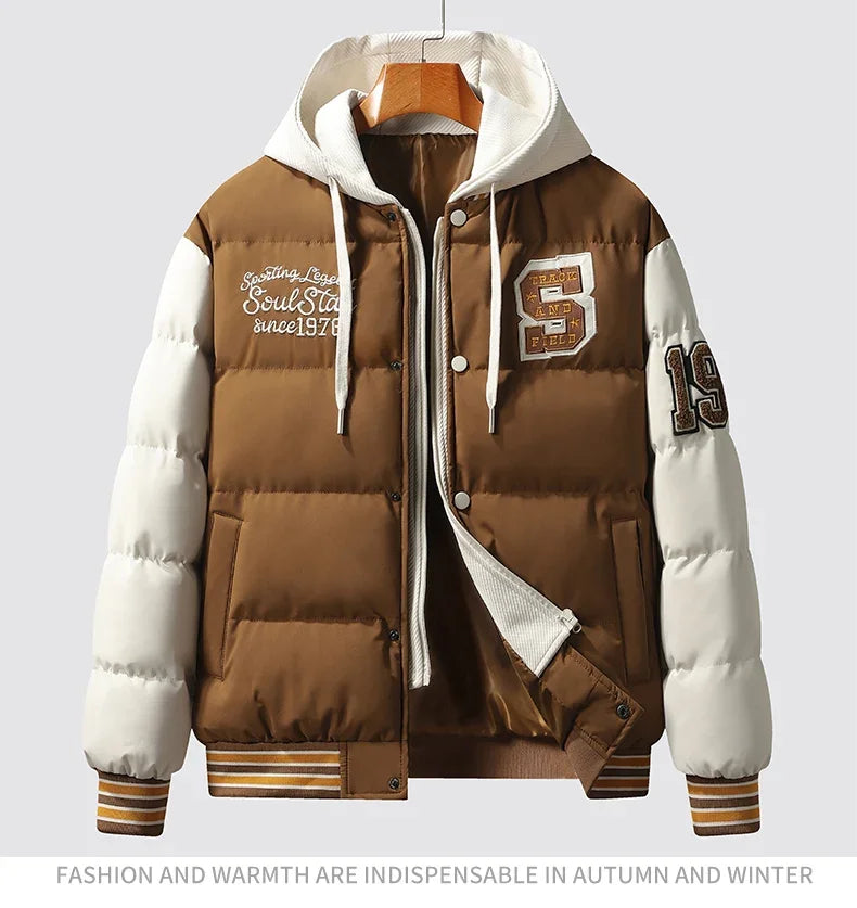 Winter Warm Parka Men Women Hooded Patchwork Baseball Jackets Embroidered Loose Casual Cotton-padded Fashion Outwear Couple New Street King Limited