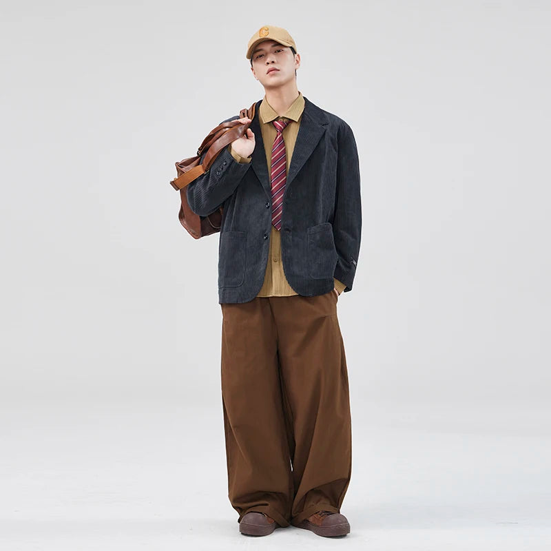 mens loose casual plus size fashion retro corduroy blazer jacket handsome man commuter business suit coat blazers outerwear relaxed fit trousers