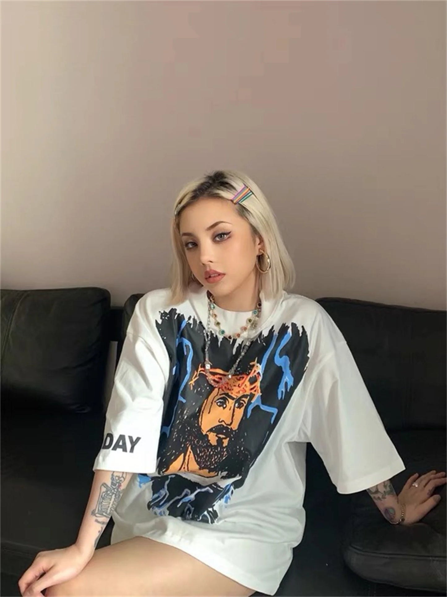 Summer Kanye West Chicago Limited Peripheral High-Street Retro Tops T-Shirt Street King Limited