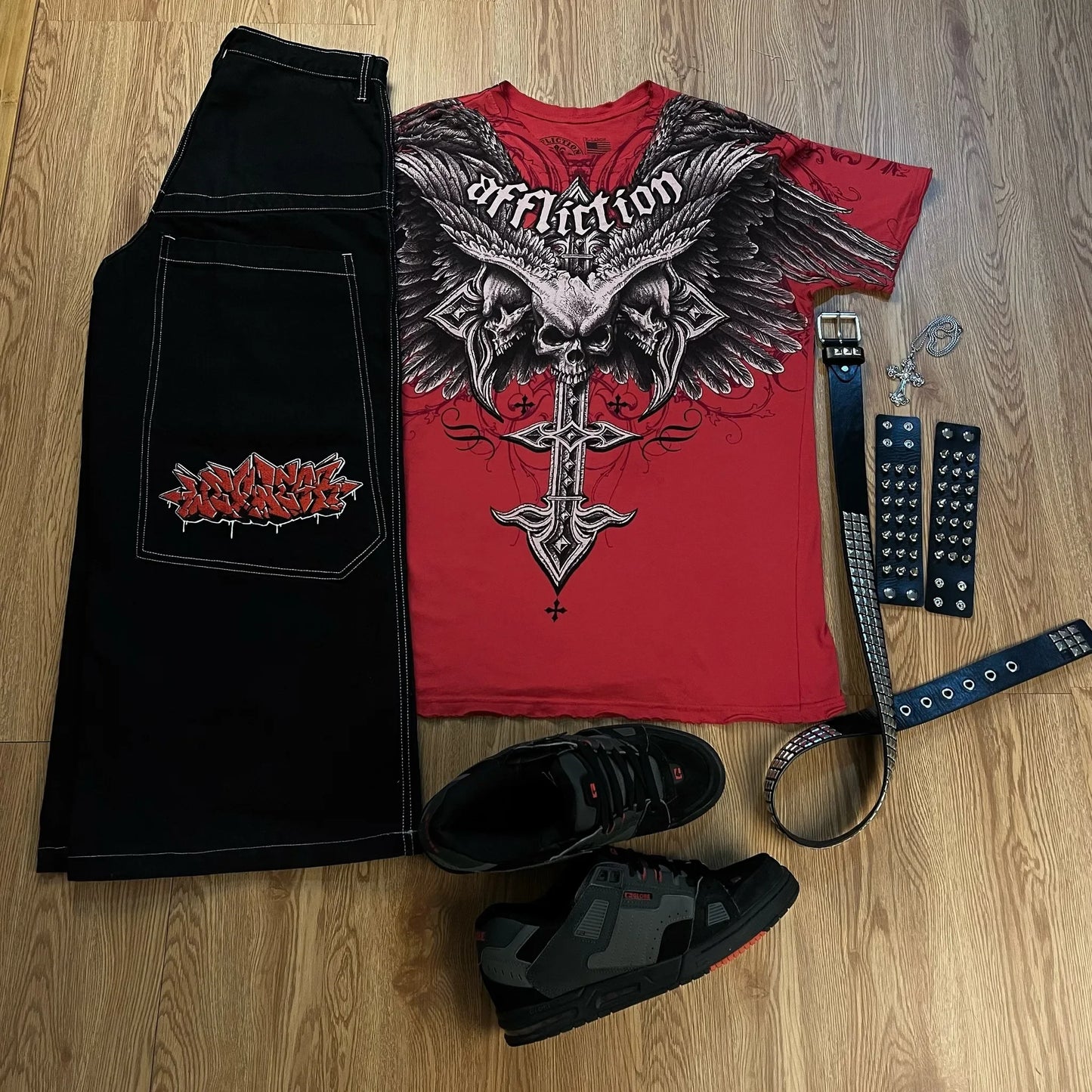 harajuku tapout and wexwear suit graphic embroidered jeans y2k jeans tracksuit t shirt for men streetwear black skateboard pants stacked flare jeans