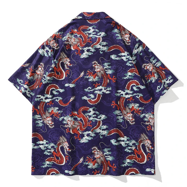 Men Dragon Print Chinese Style Shirt Casual Short Sleeve Hawaiian New Summer Shirts Hip Hop Streetwear Loose Top Harajuku Shirts Street King Limited