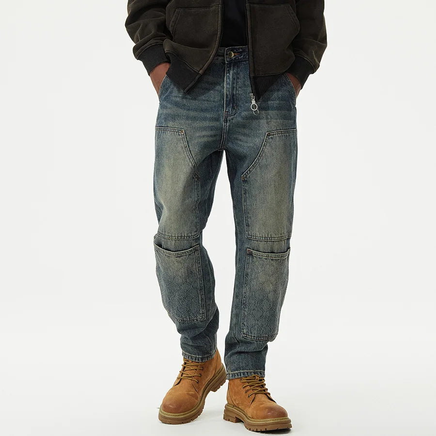 men streetwear fashion loose casual plus size denim harem jeans pant cityboy retro splice pocket cargo jeans trousers 40 38 baggy cargo bottoms