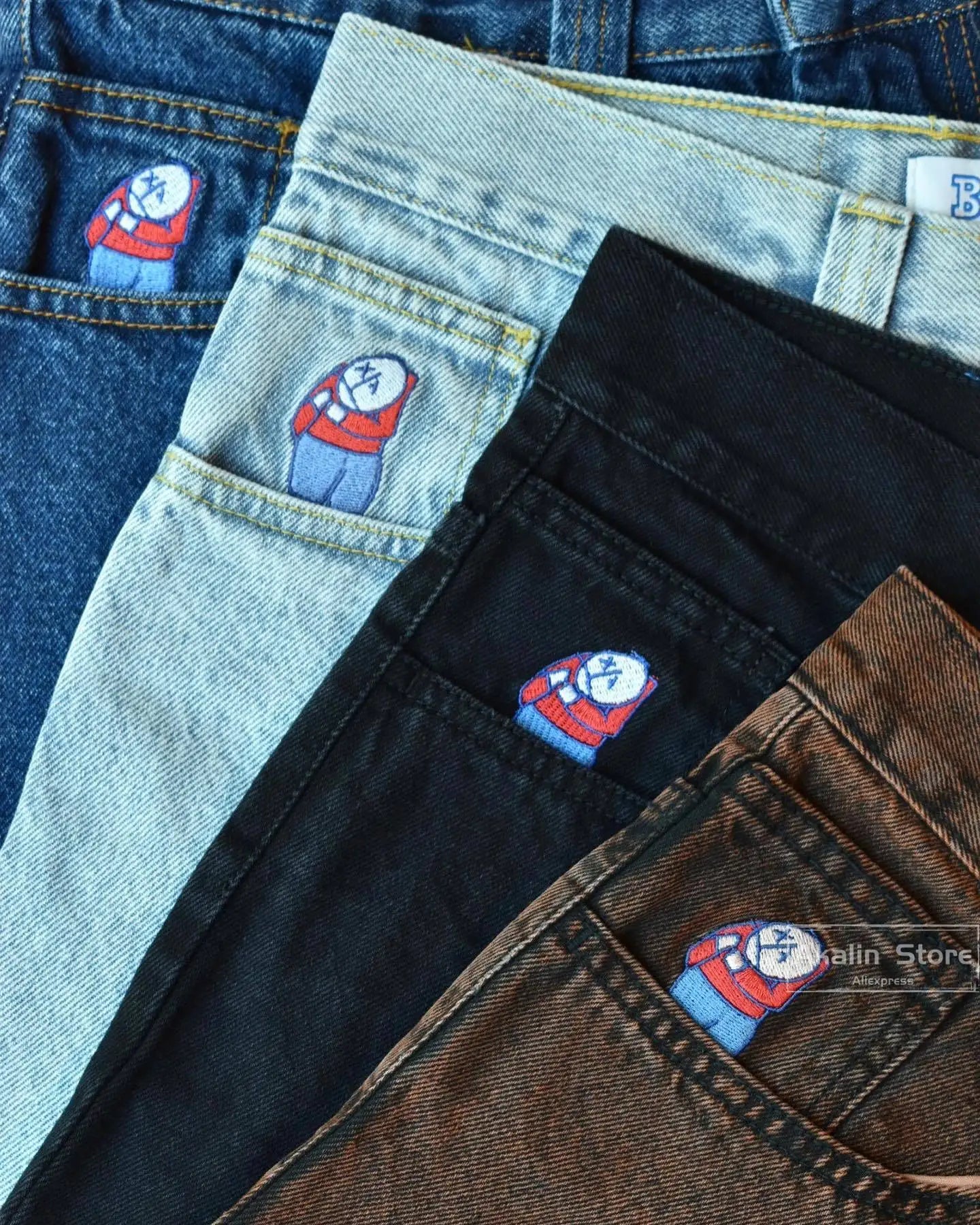 y2k gothic polar big boy baggy jeans cartoon embroidery streetwear mens womens fashion denim pants hot sell wide leg trouser urban skinny jeans