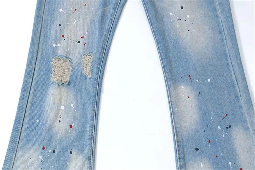 Men's Blue Flared Jeans Fashion Designer Ripped Vintage Denim Pants 2024 New Fashion Casual Jeans Trousers Street King Limited