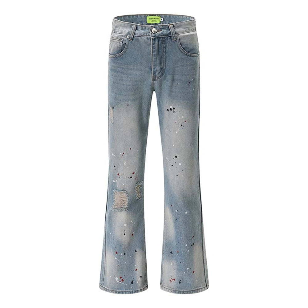 Men's Blue Flared Jeans Fashion Designer Ripped Vintage Denim Pants 2024 New Fashion Casual Jeans Trousers Street King Limited