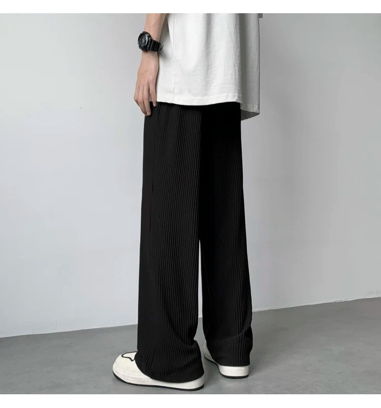 summer pleated pants men fashion oversized ice silk pants men japanese streetwear hip hop loose straight pants mens trousers unique default style 1257