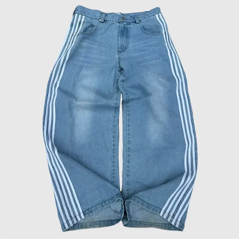harajuku y2k baggy jeans high quality embroidered striped sweatpants baggy jeans women streetwear casual wide leg denim pants unique joggers style 3746
