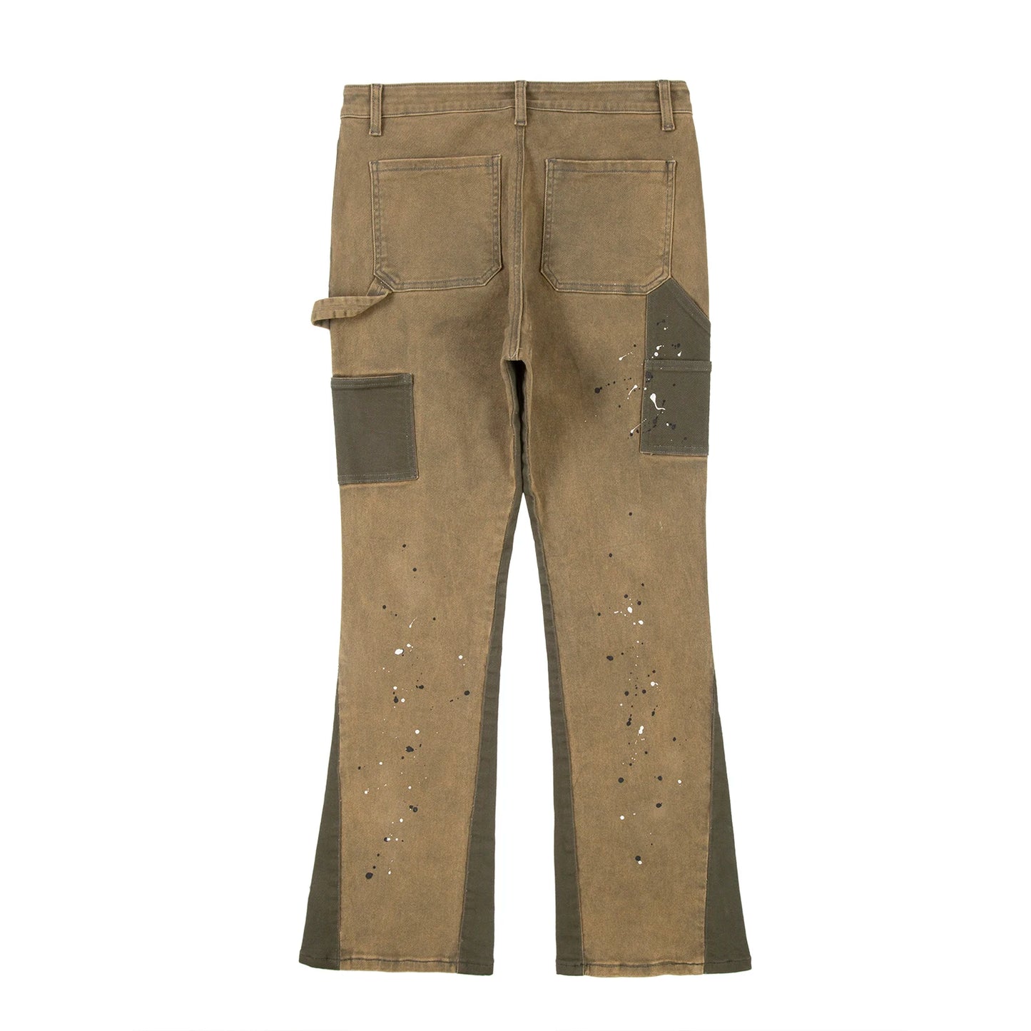 swag hip hop speckle ink flare jeans streetwear patchwork mens cargo jean pants washed logging trousers jeans male jeans overall baggy cargo bottoms