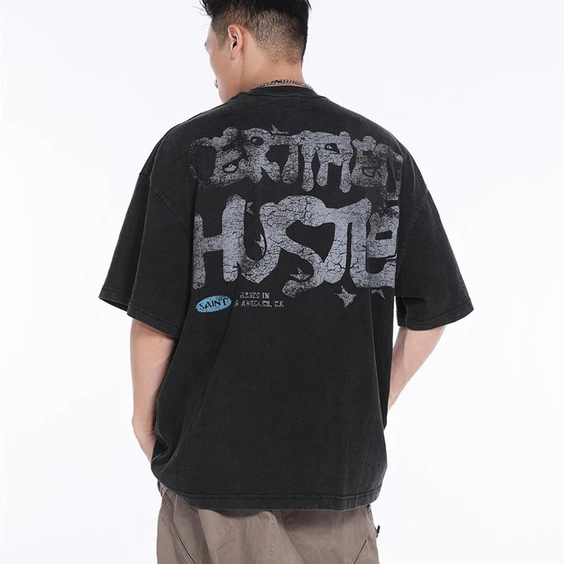 Saint T-shirts New Vintage Wash Letter Printing Chaopai High Street Men Woman Loose Casual Short Sleeve Top Tee Street King Limited