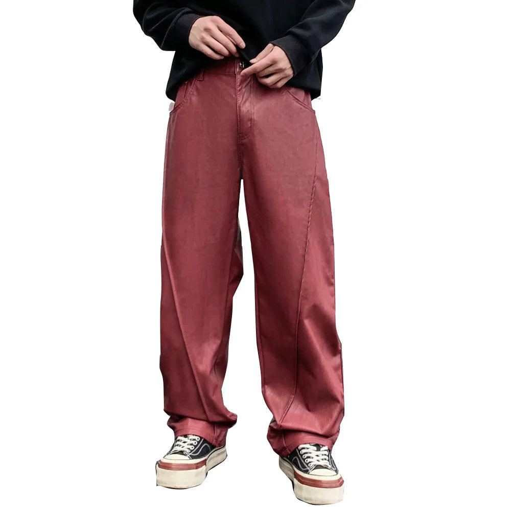 men streetwear fashion hip hop loose casual straight leather motorcycle pant man y2k trousers pants stage clothing unique default style 2299