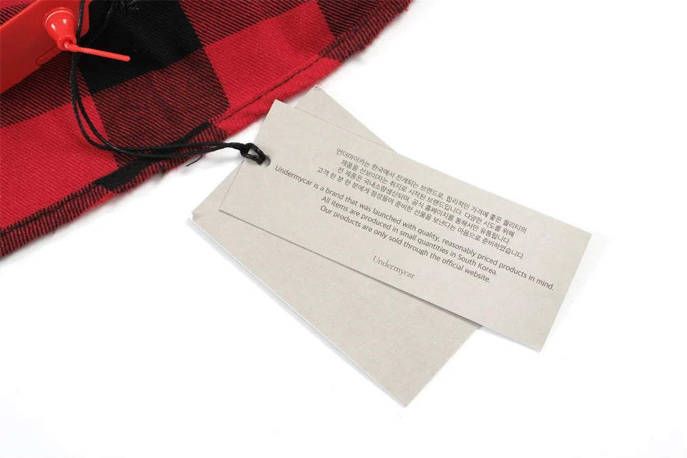 Undermycar 2023 New Worn Out Heavy Work Durable Splice Extra Large Loose Plaid Shirt with Black and Red Plaid Street King Limited