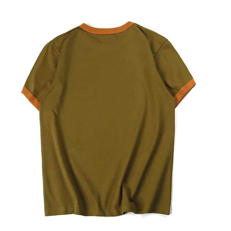 Summer Men'S Short Sleeved New Cotton Letter Printing Locomotive Element Thread Color Matching Round Neck Casual T-Shirt Street King Limited