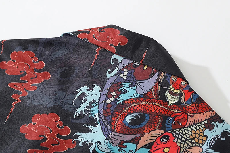 Streetwear Dragon Print Hawaiian Shirt Mens Hip Hop Harajuku Streetwear Button Up Dragon Print Hawaiian Shirt Mens Hip Hop Harajuku Streetwear Button Up Beach Shirt Chinese Style Short Sleeve Casual Tops Shirt Fashion Sweater Jacket With Graphic Design For Men
