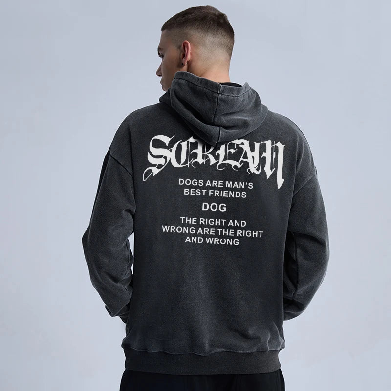 Rainbowtouches Washed Hoodie Vintage Oversized Men High Street Dog Printing Fashion Hip Hop Unisex Loose Men's Graphic Hoodies Street King Limited