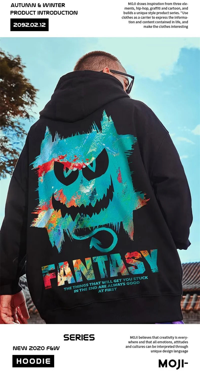 Harajuku Devil Graffiti Print Oversized Hoodies For Men Autumn Hooded Sweatshirts Couples Hip Hop Fashion Hoodie y2k Streetwear Street King Limited