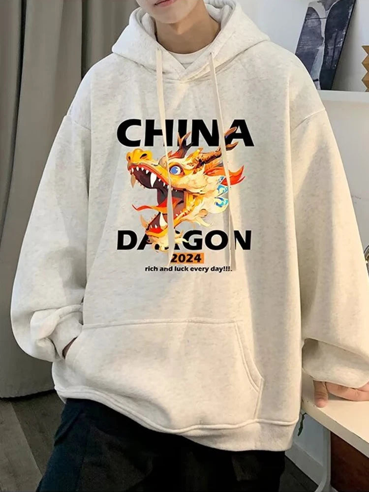 2024 New China Dragon Graphic Hoodies Men Hip Hop Streetwear Hoodie Sweatshirt Harajuku Fleece Printed Pullover Hoody Clothes Street King Limited