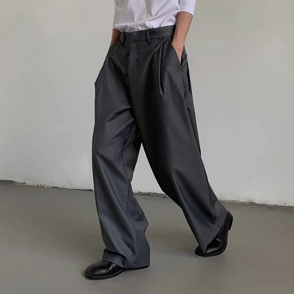 mens straight tube ice silk pants casual slacks youth thin wide leg pants business summer pants soft vintage trousers unique default style 986