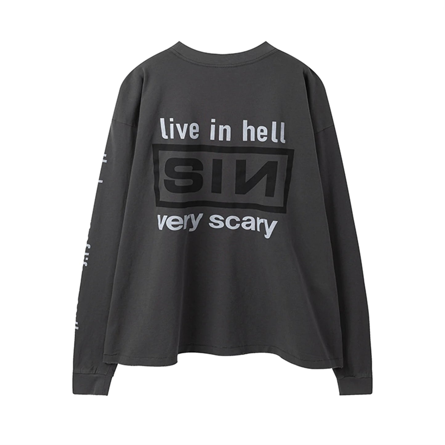 Summer Retro Vintage SIN Print High-Street Distressed Worn Cotton Casual Loose Long Sleeve T-Shirt Pullover Street King Limited