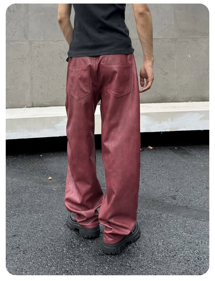 men streetwear fashion hip hop loose casual wide leg leather baggy motorcycle pant cityboy cargo pants trousers unique cargo style 2466