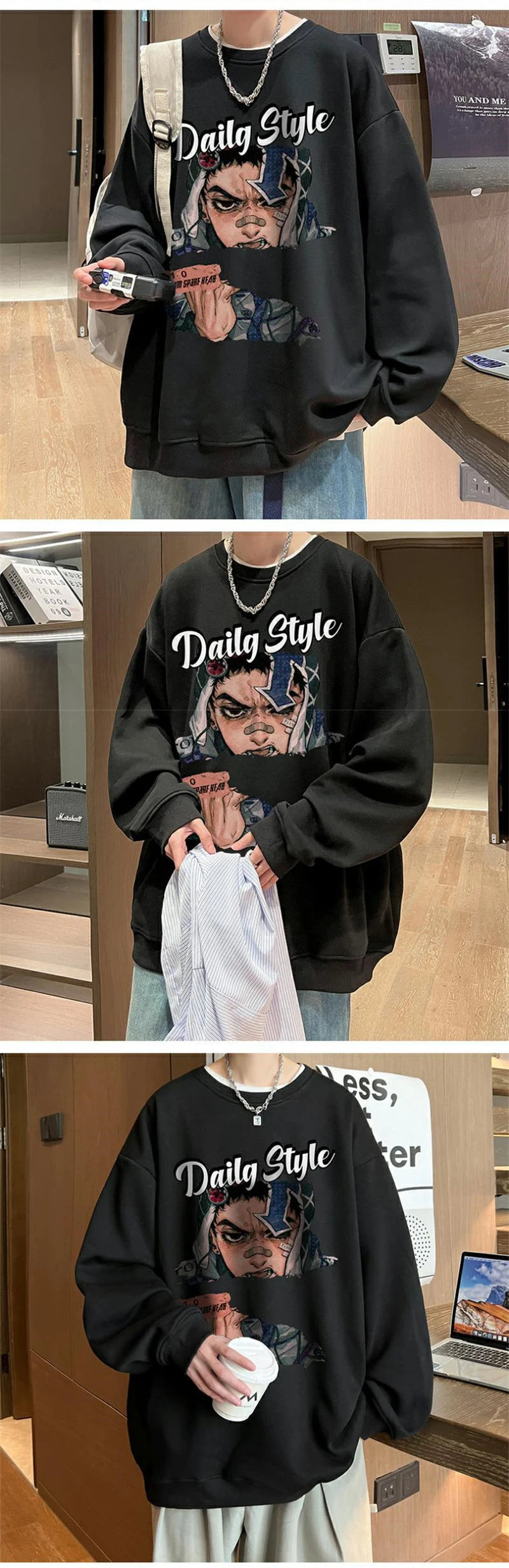New Anime Boy Printed Men's Crewneck Sweatshirts Autumn Y2K Vintage Fleece Pullover Hoodies Streetwear Hip Hop Hoody Clothes Street King Limited