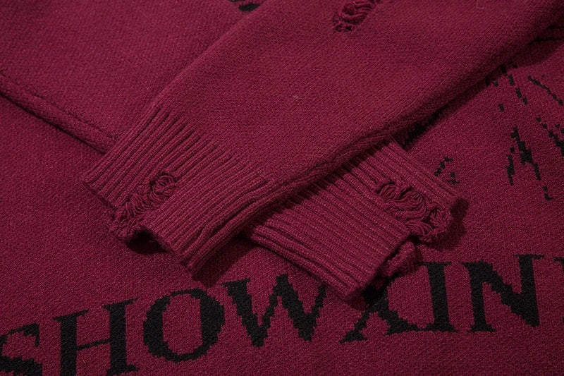 Hip Hop Knitted Sweater Mens Winter O-neck Harajuku Pattern Pullover Streetwear Casual Loose Pullover Sweaters Jumper Knitwear Street King Limited