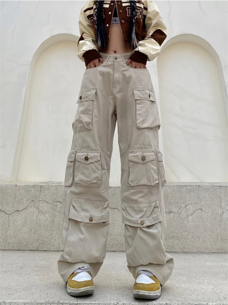 unisex hip hop pants retro cargo pant streetwear multi pockets zipper harajuku joggers new casual loose straight baggy trousers urban active pants