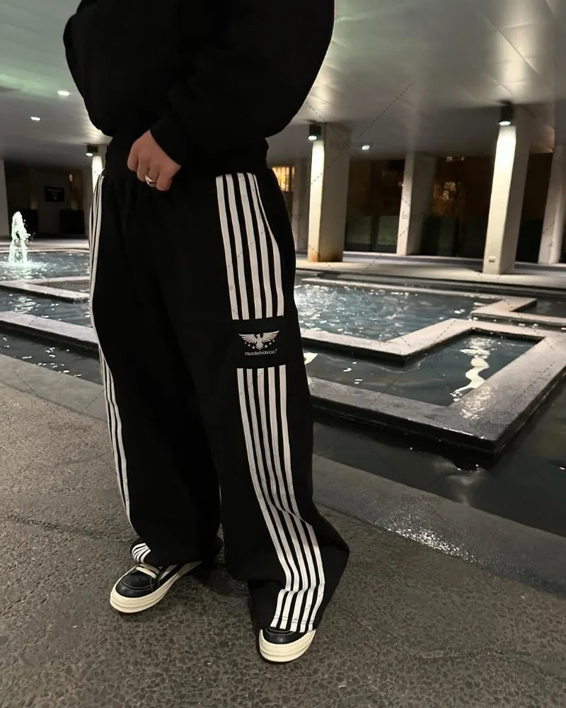Trendy Brand American Retro Classic Striped Loose Sweatpants Hip-hop Streetwear Y2K Harajuku High-waisted Wide-leg Casual Pants Street King Limited
