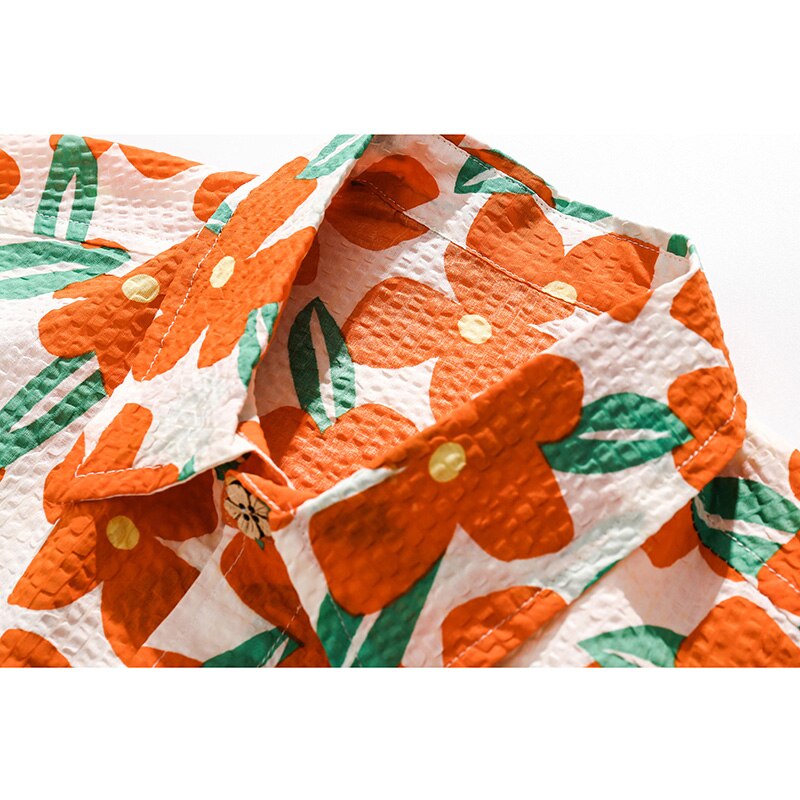 "Orange Floral" Unisex Men Women Graphic Button Shirt Daulet Apparel