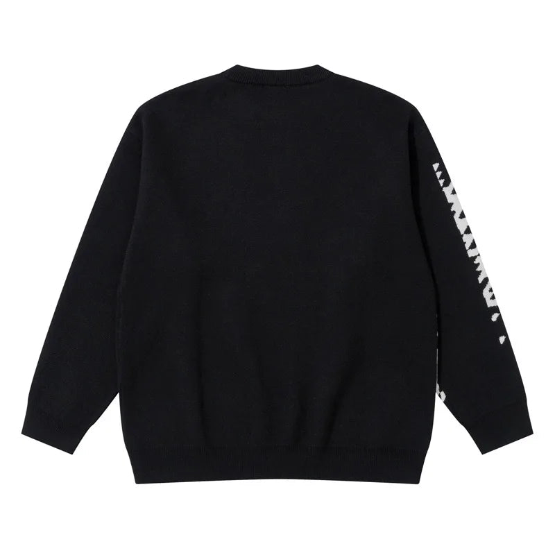 Mens Knitted Sweater Fashion Pixel Abstraction Human Face Pullovers Casual O-neck Unisex Harajuku Streetwear Loose Knit Jumpers Street King Limited