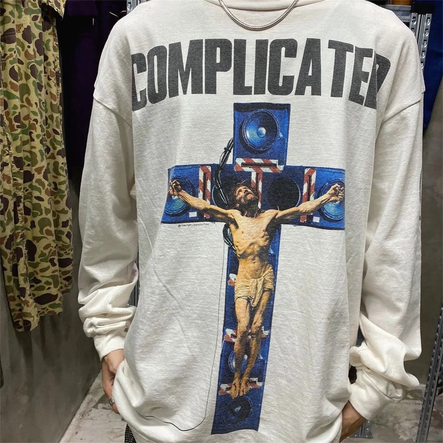 Summer 24ss Cross Print Brand Fashion Round Neck High-Street Round Neck Cotton Long Sleeve T Shirt Pullover Street King Limited