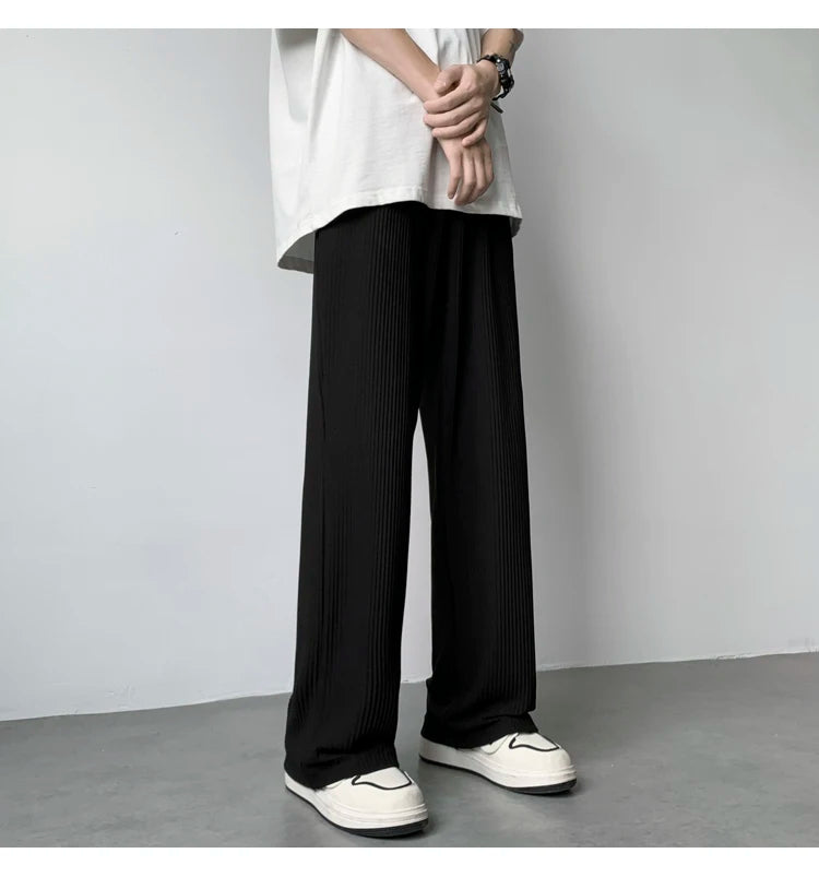 summer pleated pants men fashion oversized ice silk pants men japanese streetwear hip hop loose straight pants mens trousers unique default style 1260