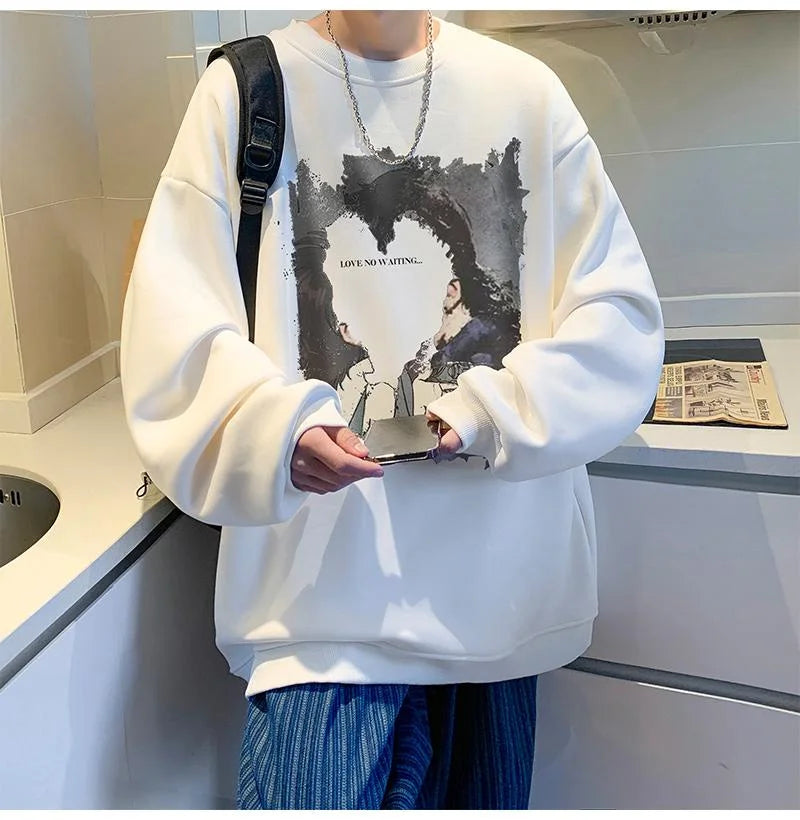Men's Oversized Love No Watting Letter Graphic Sweatshirts 2025 Korean Fashions Sudaderas para Hombres Streetwear Y2K Hoodies Street King Limited