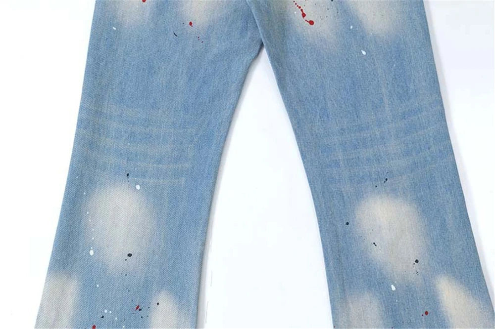 Men's Blue Flared Jeans Fashion Designer Ripped Vintage Denim Pants 2024 New Fashion Casual Jeans Trousers Street King Limited