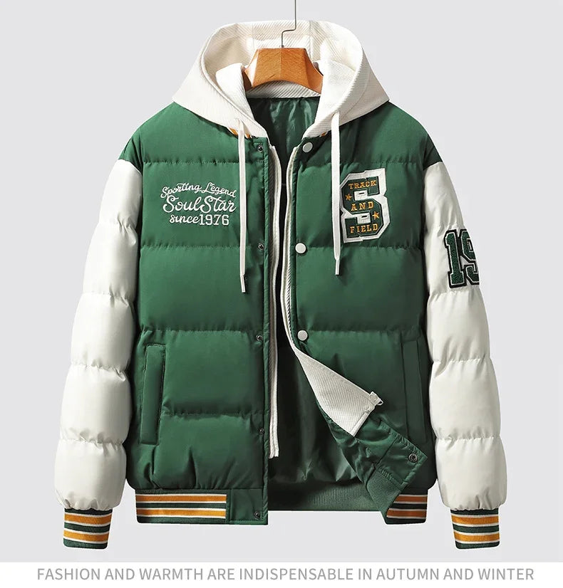 Winter Warm Parka Men Women Hooded Patchwork Baseball Jackets Embroidered Loose Casual Cotton-padded Fashion Outwear Couple New Street King Limited