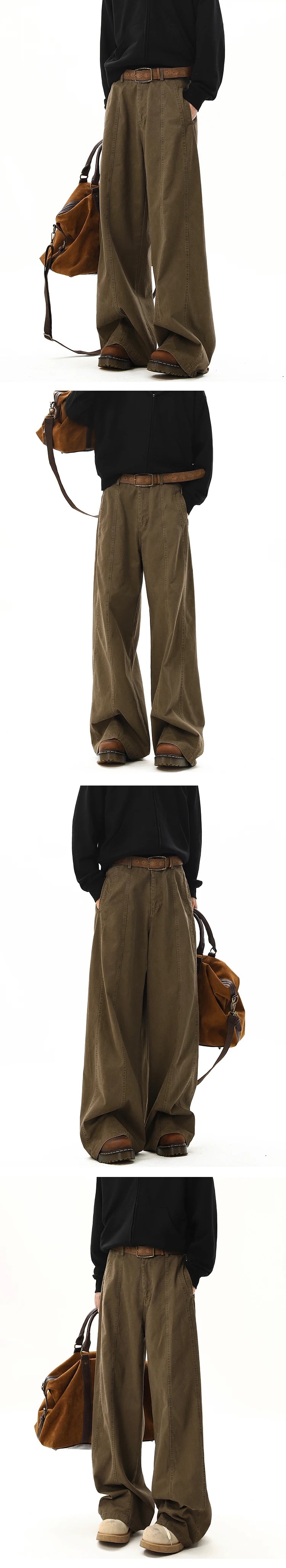 american style vintage wide leg cargo pants mens baggy fashion high street overalls coffee streetwear male mopping trousers unique cargo style 1094