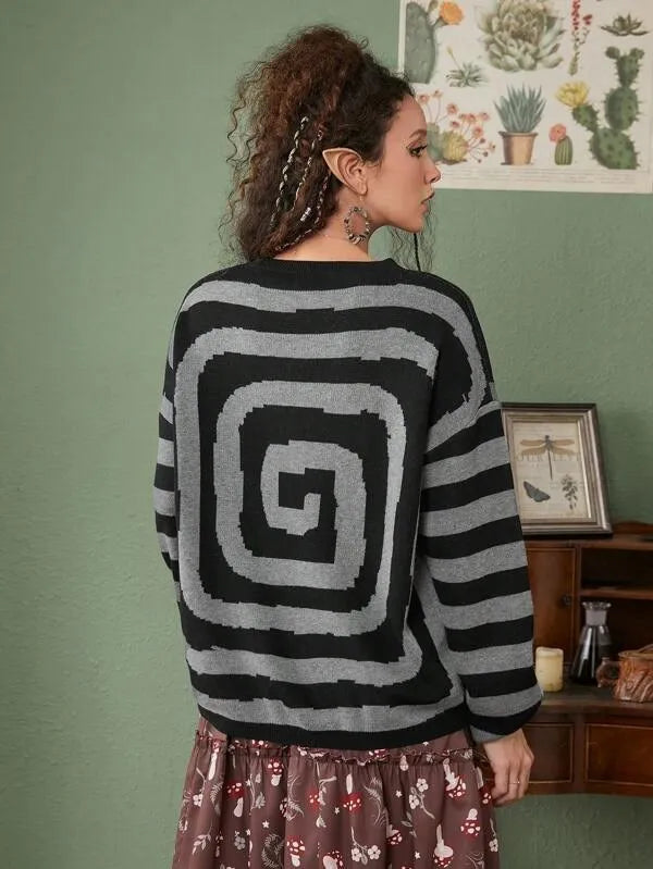 Y2K Women's Sweater Clothing Vintage Knitted Wool Sweater Jumper Round Neck Stripe High Neck Round Neck Long Sleeve Clothing Top Street King Limited