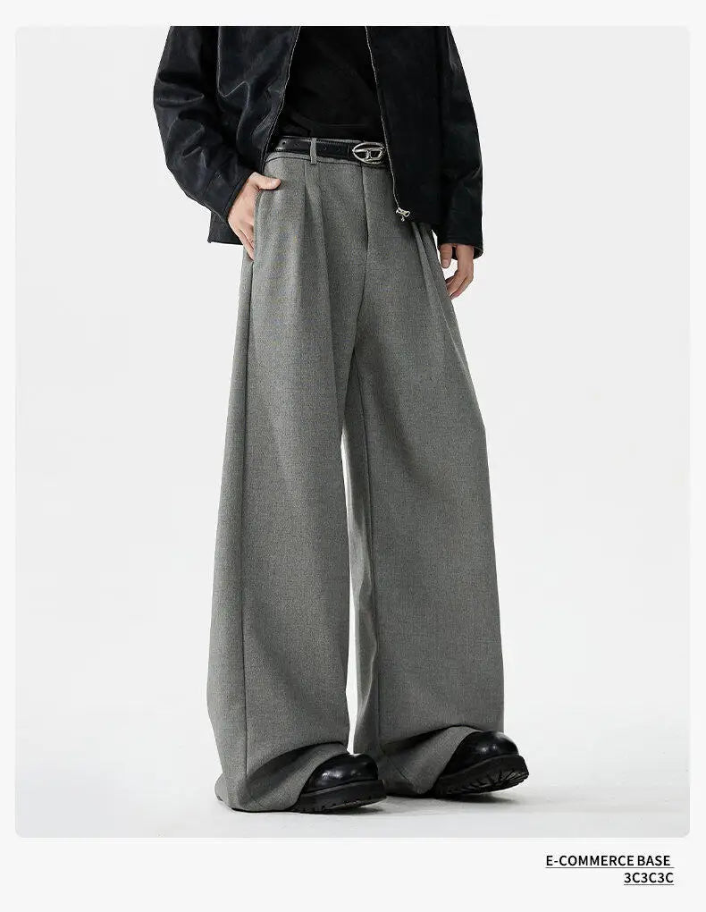 men loose casual korean streetwear fashion vintage straight wide leg suit pants trousers cityboy baggy pants unique default style 1606