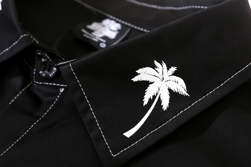 Trees Print On the Neck Black Long Sleeve Shirts for Men High Street Baggy Y2k Camisas Oversized Harajuku Casual Clothing Street King Limited