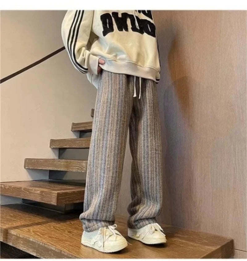 autumn striped woolen straight leg pants for men classic y2k vintage baggy trousers new casual high street fashion sweatpants 1 unique joggers style 251