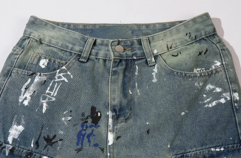 graffiti printed denim jeans unisex side pocket straight cargo jean trousers hip hop streetwear casual loose joggers jeans pants unique joggers style 2700