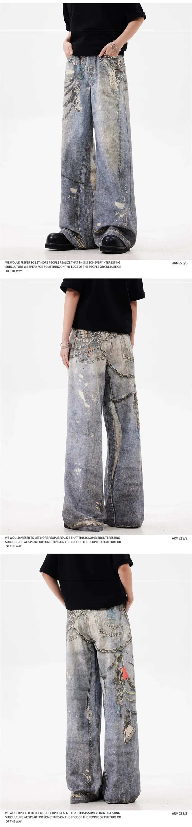 new 3d chain printed baggy jeans for men and women casual baggy straight denim pants high street wide leg y2k blue jean unique jeans style 432