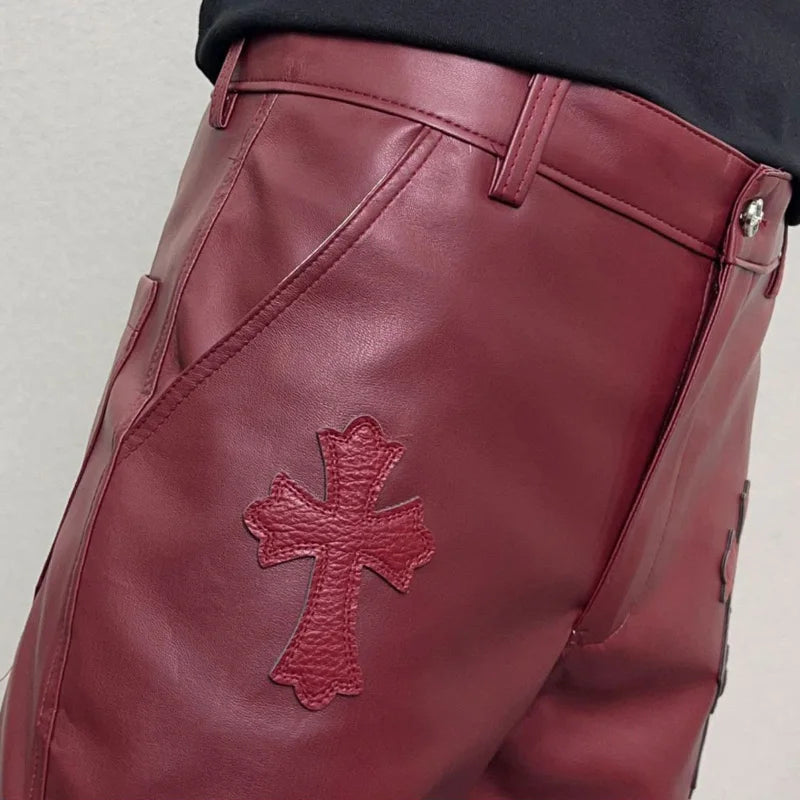 pu leather pants men streetwear fashion hip hop punk gothic vibe casual faux leather pant man boyfriend motorcycle trousers urban fashion pants