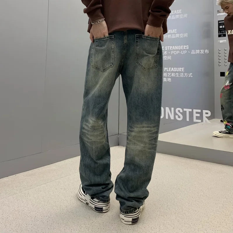 butterfly print jeans men streetwear fashion vibe loose casual hiphop straight washed denim pant jeans cityboy teen trousers urban skinny jeans