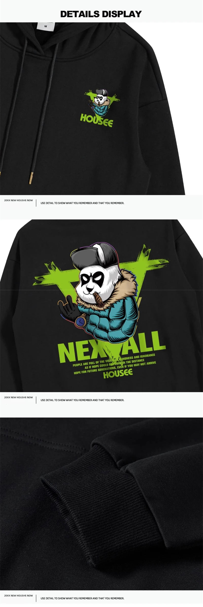 Autumn Punk Panda Printed Hoodie For Men New in Harajuku Fashion Fleece Hooded Sweatshirts Y2K Streetwear Oversized Clothing Street King Limited